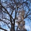 One of the carved Bedford-stone lions guarding the entrance of the Charles S. Pillsbury Mansion at 100 East 22nd Street in Minneapolis, cut by the sculptor Charles S. Wells.