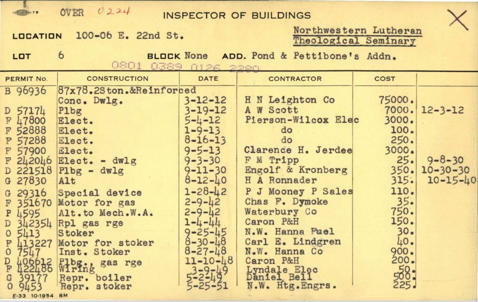 Construction record card