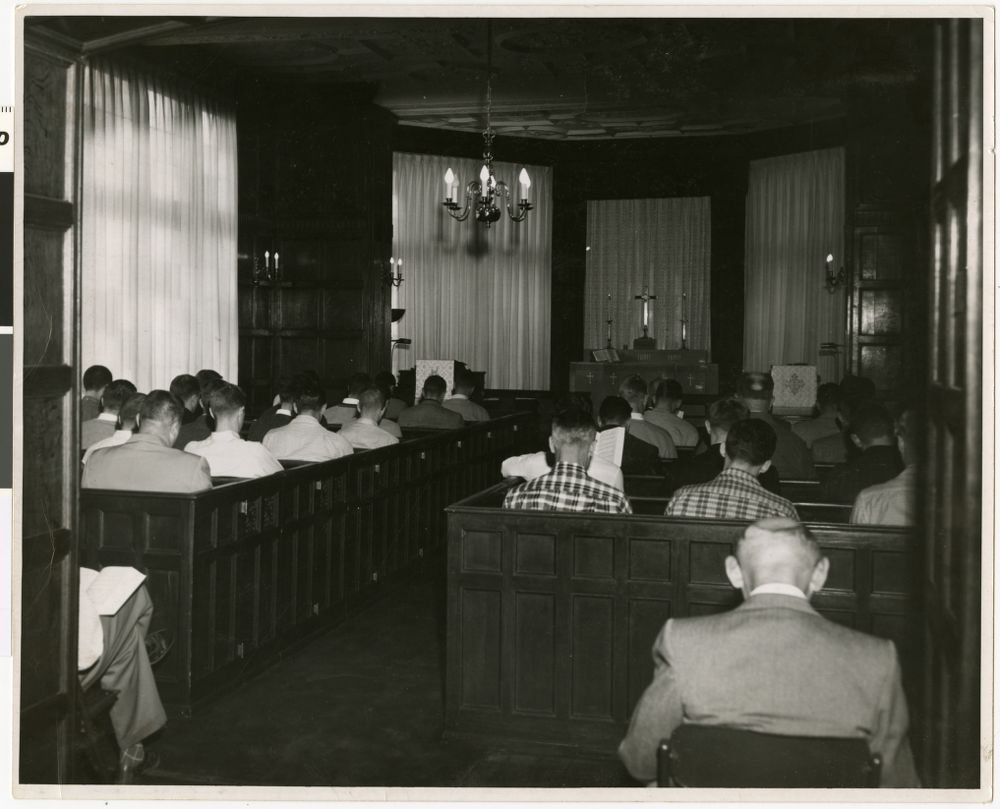 Church service at Passavant Hall, 1958