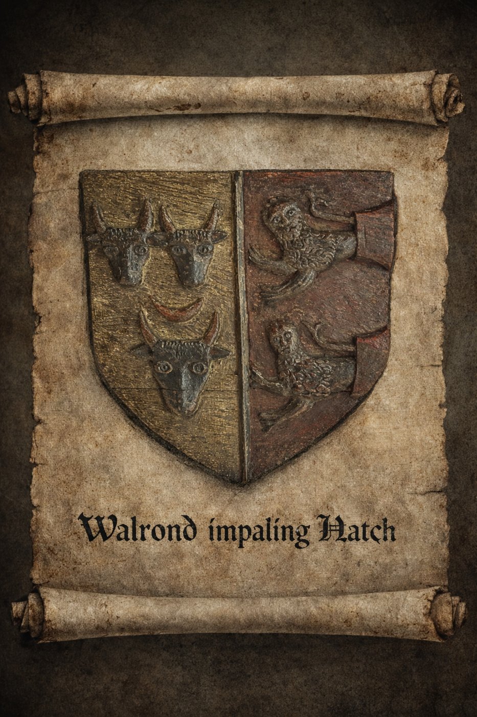 Walrond impaling Hatch crest